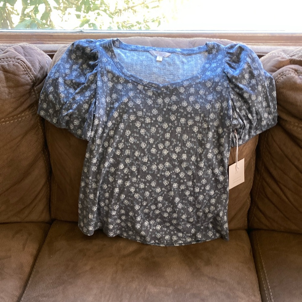 Floral Puff Sleeve Top - Blue